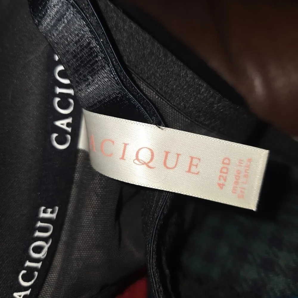 Cacique Boost Plunge Black & Pink Floral Underwire Bra Size 42DD